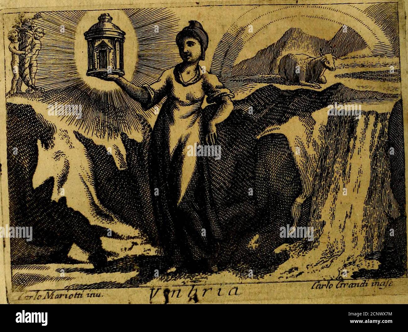 . Iconologia . BBB UMBRIA 57» J CO N 0 LO GIÀUMBRIA. % de cefare de PI,. TX* WL a fòrte tfrànék in?M una Vecchia vefiita all antica » con elmo in teda . Starà in mezzo- al-le radici di pia monti aitinomi* che adombrino, parte del fuo corpo.Colla defira mano elevata fofterrà un Tempio, fuor dellombra, con alquan-ti raggi, quelle riguardando » e colla finifira ftarà appá appa-to-to-to-to e fopra di e£fa rupe farà un arco celefie .. Da una banda poi faranno i Gemini, chetengono, un cornucopia pieno di fiori, e frutti* e da IP altra un grande, Foto de stock