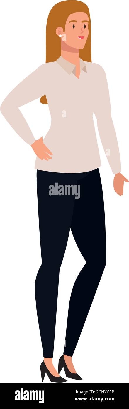bonita mujer dibujos animados con pantalones negros vector diseño Imagen  Vector de stock - Alamy