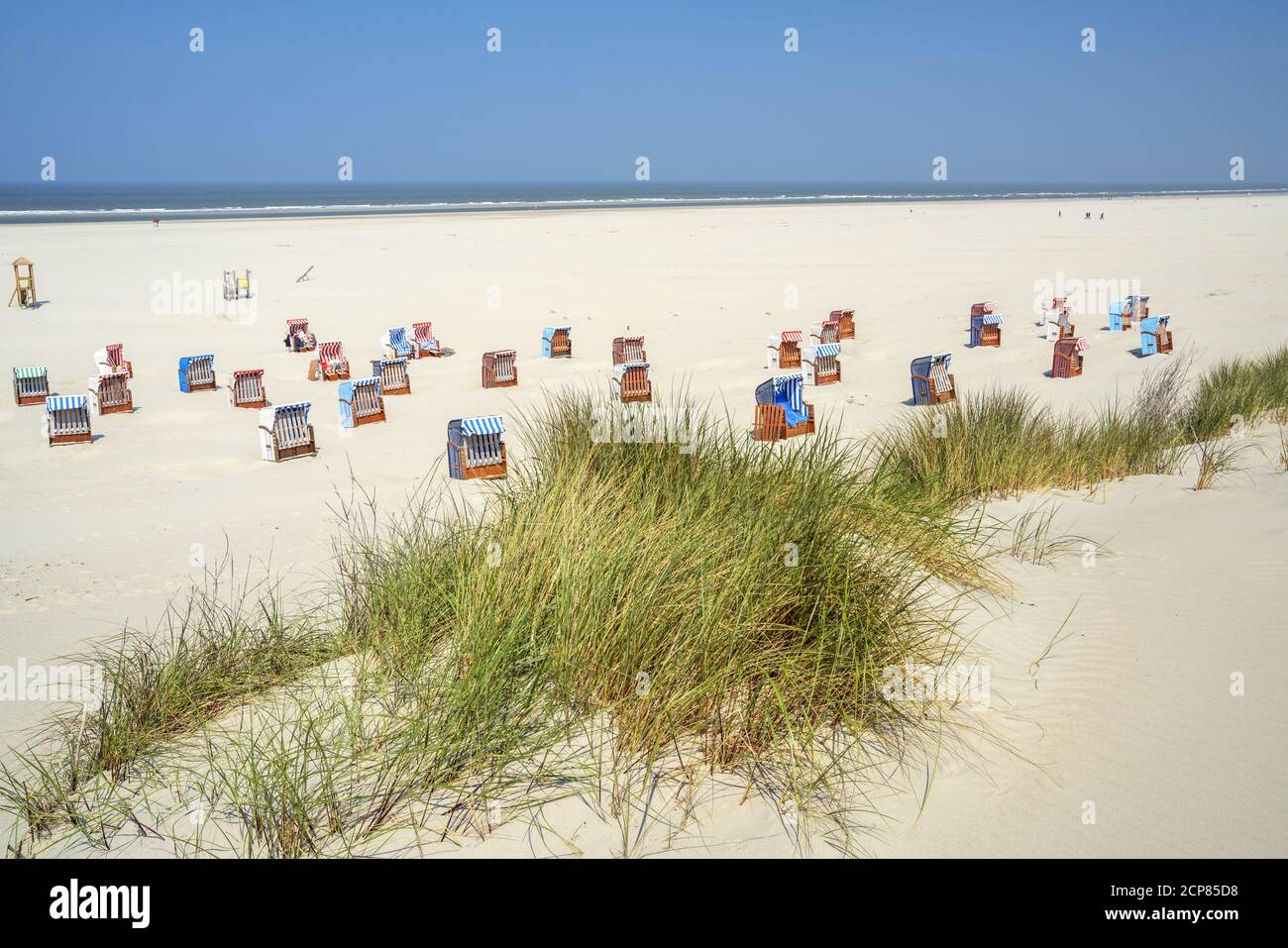 Playa en la Isla Juist, Frisia Oriental, Islas Frisias del este, Baja Sajonia, Costa del Mar del Norte, Norte de Alemania, Alemania, Europa Foto de stock