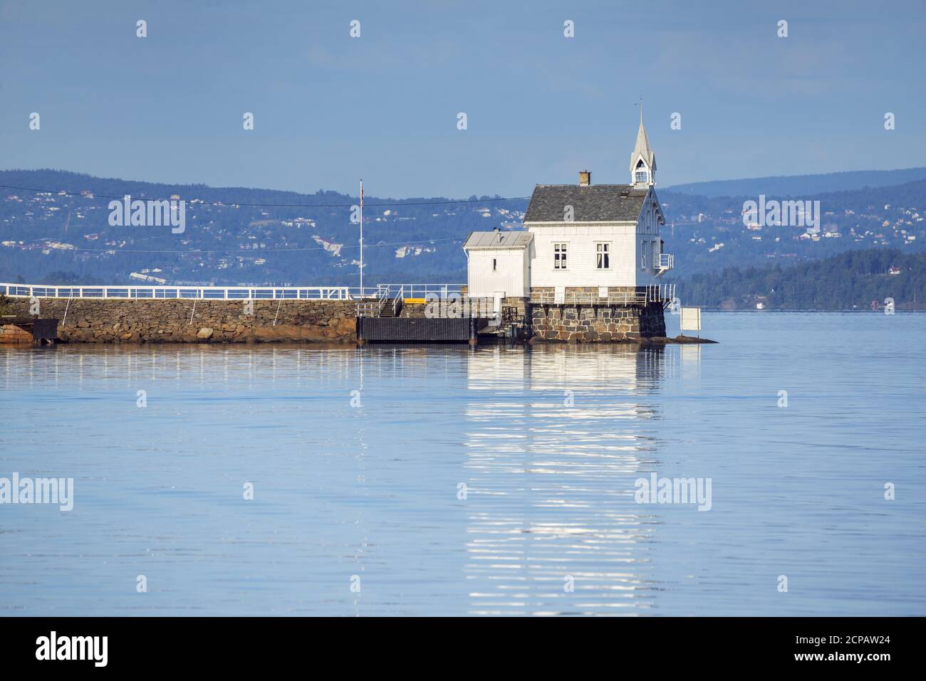 Faro Heggholmen FYR en el Oslofjord en Oslo, Noruega, Escandinavia, Norte de Europa, Europa Foto de stock