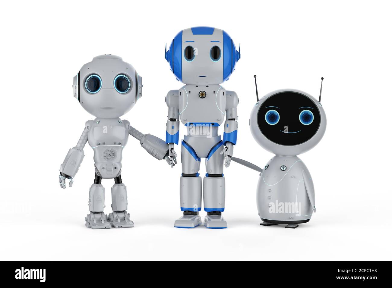grupo de renderización 3d de robots de inteligencia artificial con carácter de dibujos animados Foto de stock