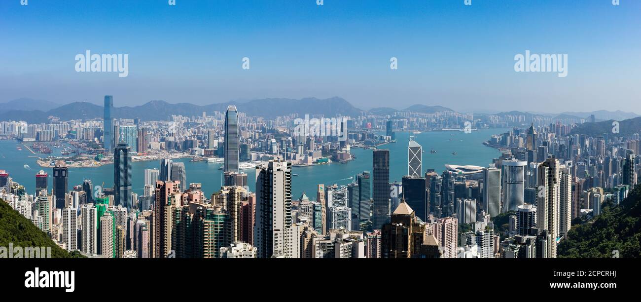Victoria Peak, vista sobre Kowloon y la Isla de Hong Kong Foto de stock