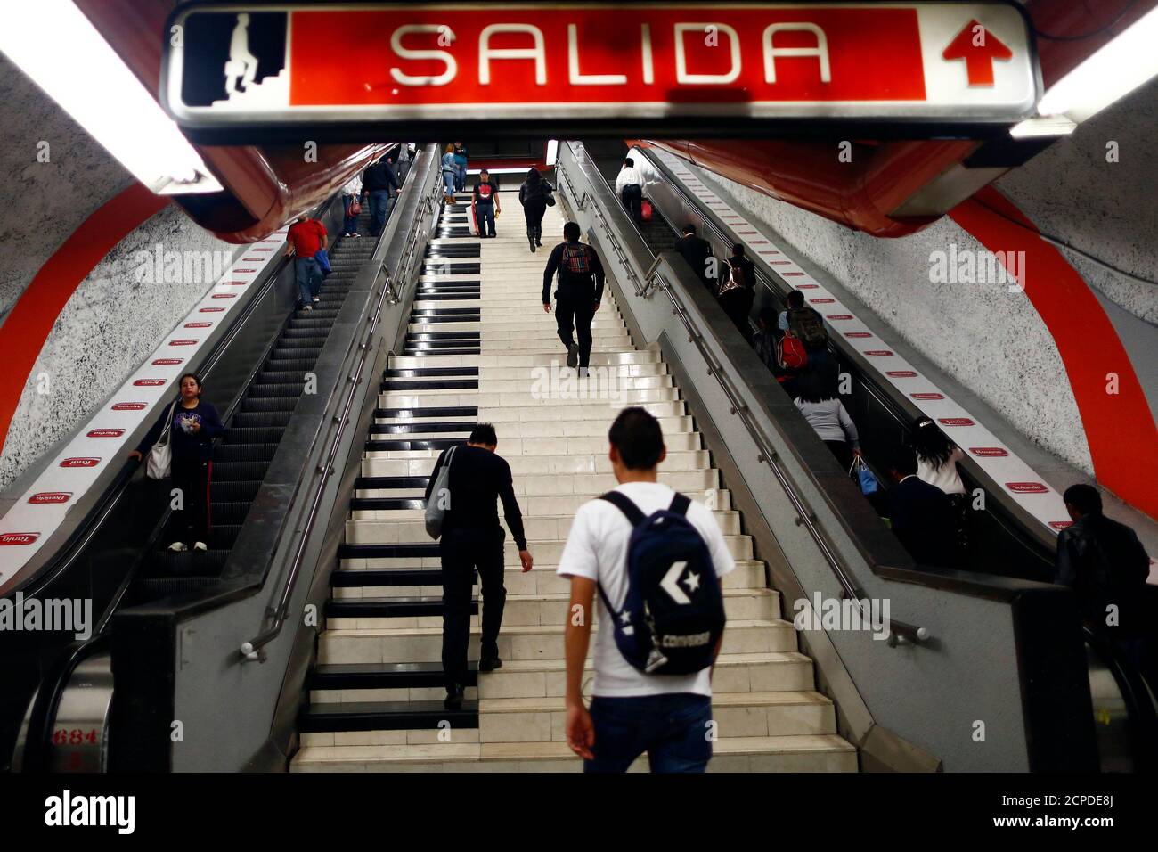 Subway passengers walk up stairs designed as real piano keys at the Polanco  subway station in Mexico City, September 8, 2014. Each individual step  produces sounds similar to each key on a