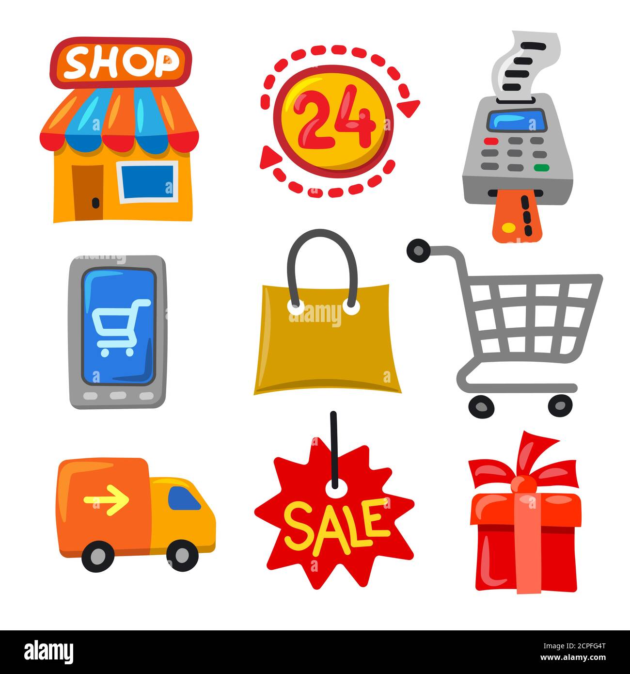 ilustración de los iconos de compra y venta del conjunto en un estilo de  dibujos animados Imagen Vector de stock - Alamy