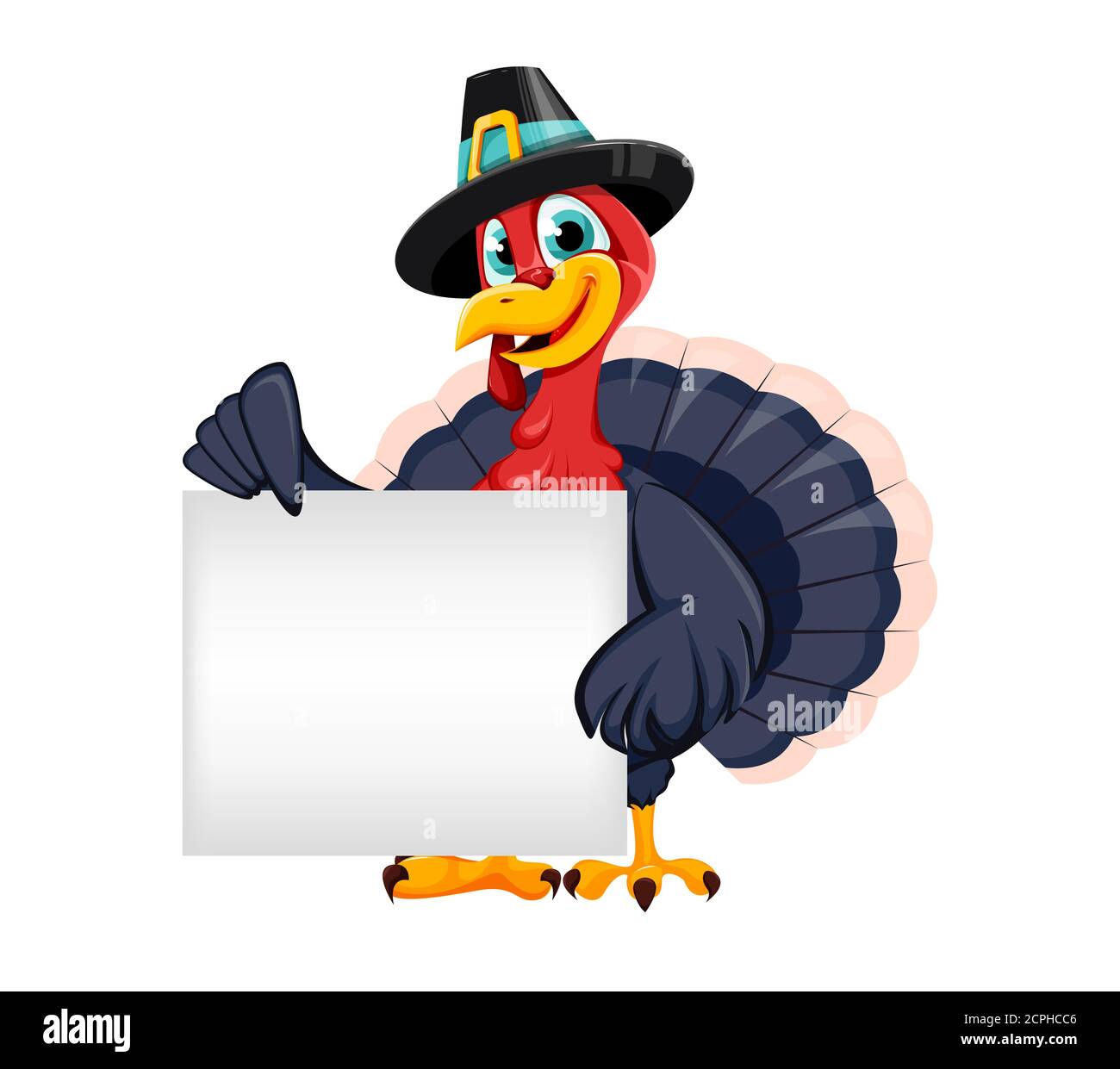 Feliz día de Acción de Gracias. Gracioso Thanksgiving pavo personaje de  dibujos animados de pájaro con mantel en blanco. Ilustración vectorial  sobre fondo blanco Imagen Vector de stock - Alamy