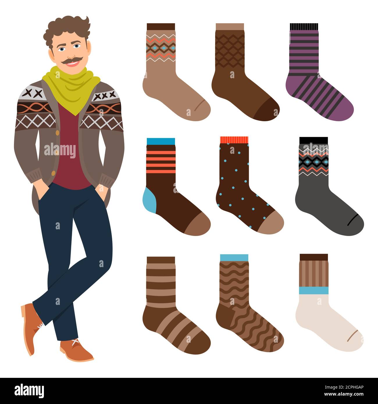 Sport estilo masculino calcetines conjunto y dibujos animados hombre vector  ilustración Imagen Vector de stock - Alamy