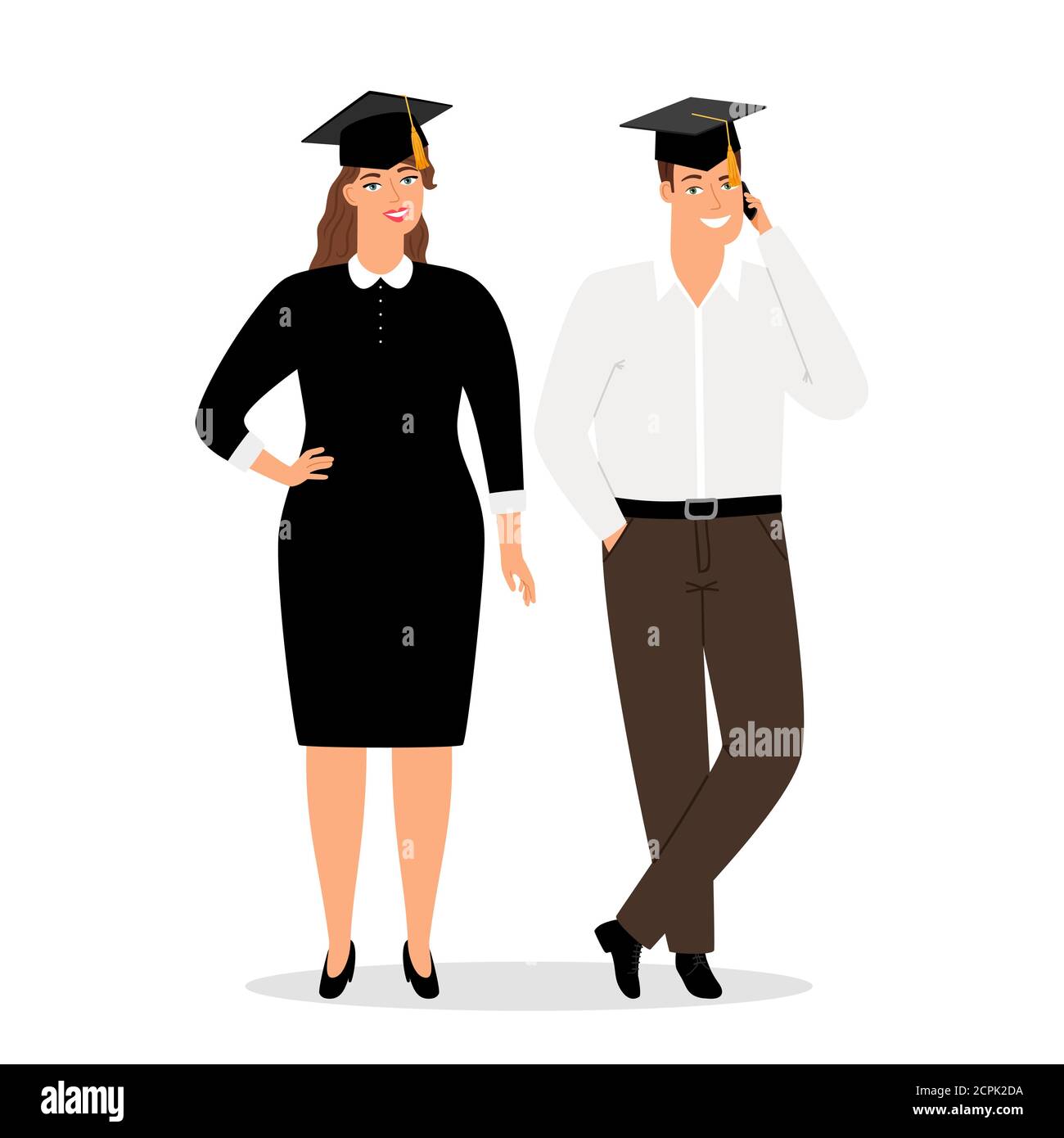 Graduados personas en ropa oficial vector ilustración. Estudiantes  graduación mujer y hombre Imagen Vector de stock - Alamy