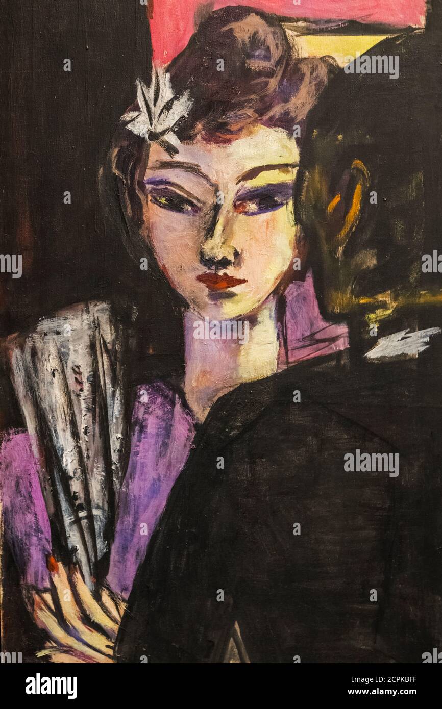 Pintura titulada 'Anni (Chica con abanico)' (Anni, Madchen mit Facher) de Max Beckmann de fecha 1942 Foto de stock