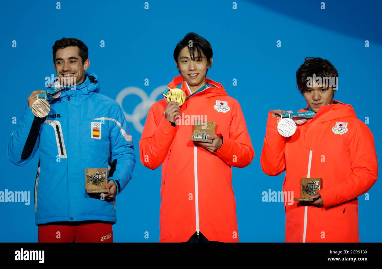 Ceremonia de las medallas - Patinaje artístico - Pyeongchang 2018  Olimpiadas de Invierno - hombres Patinaje libre único - Medals Plaza -  Pyeongchang, Corea del Sur - 17 de febrero de 2018 -