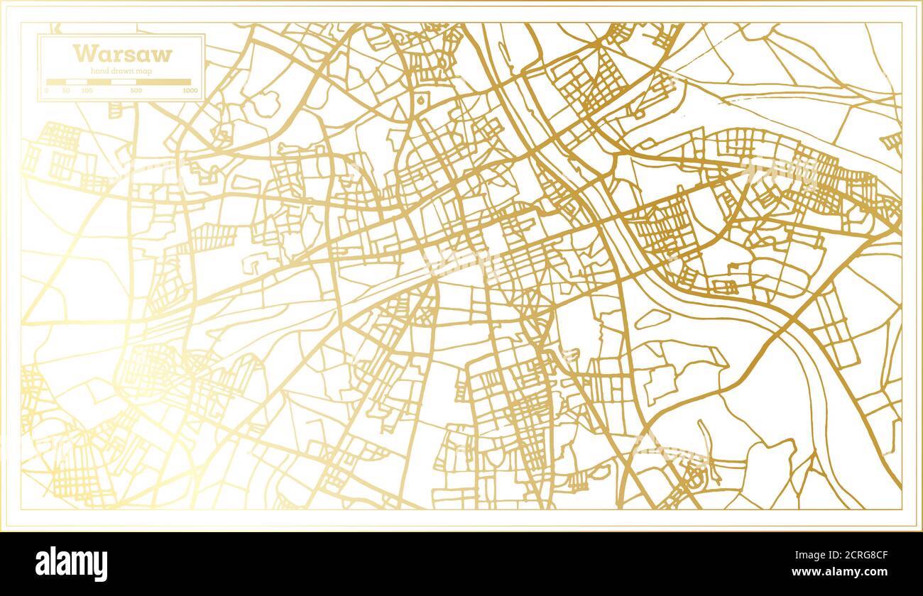Varsovia Polonia Mapa de la ciudad en estilo retro en color dorado. Mapa de contorno. Ilustración vectorial. Ilustración del Vector