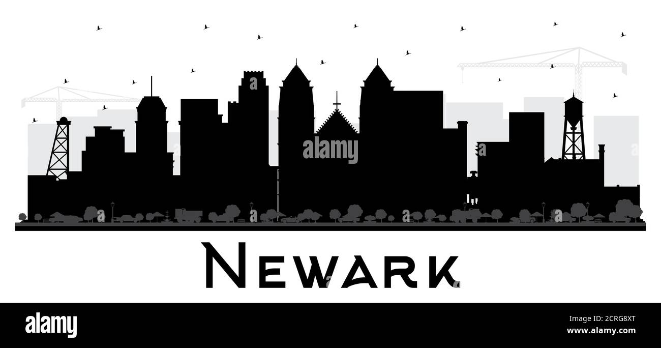Newark New Jersey City Skyline Silhouette con edificios negros aislados en blanco. Ilustración vectorial. Ciudad de Newark con Monumentos. Ilustración del Vector