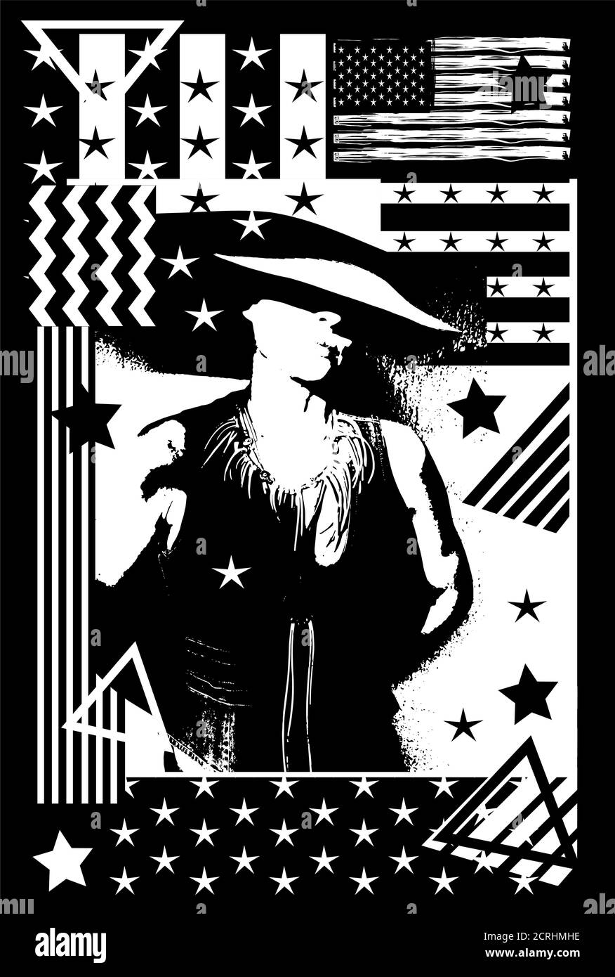 Cowgirl Silueta Sobre El Fondo Blanco Y Negro Con Rayas Y Estrellas Ilustración Fondo Fotografía