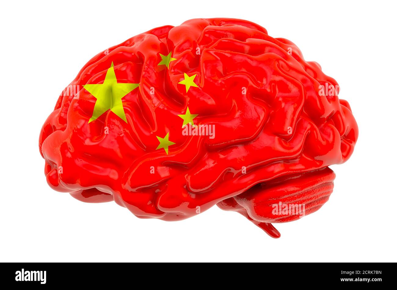 Cerebro humano con bandera China. Investigación científica y educación en China concepto, 3D rendering aislado sobre fondo blanco Foto de stock