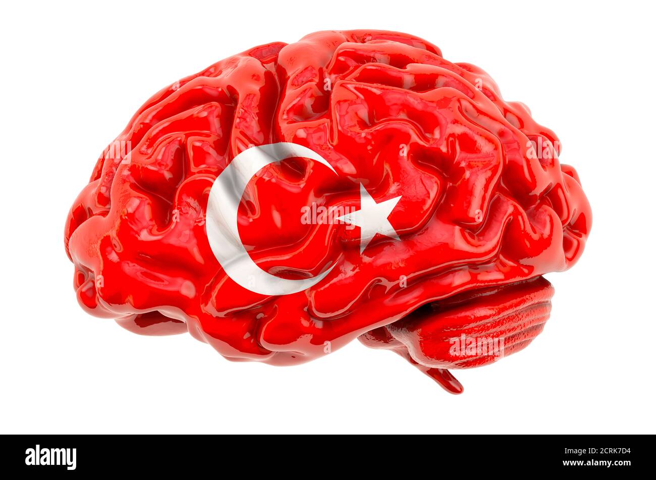 Cerebro humano con bandera turca. Investigación científica y educación en Turquía concepto, 3D rendering aislado sobre fondo blanco Foto de stock