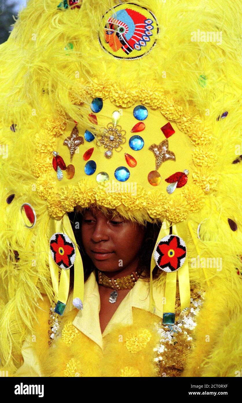 Jamie Colar, la segunda princesa de la tribu Wild Treme de los indios Mardi  Gras, muestra sus plumas a lo largo de la Avenida Claiborne en Nueva  Orleáns antes del desfile de