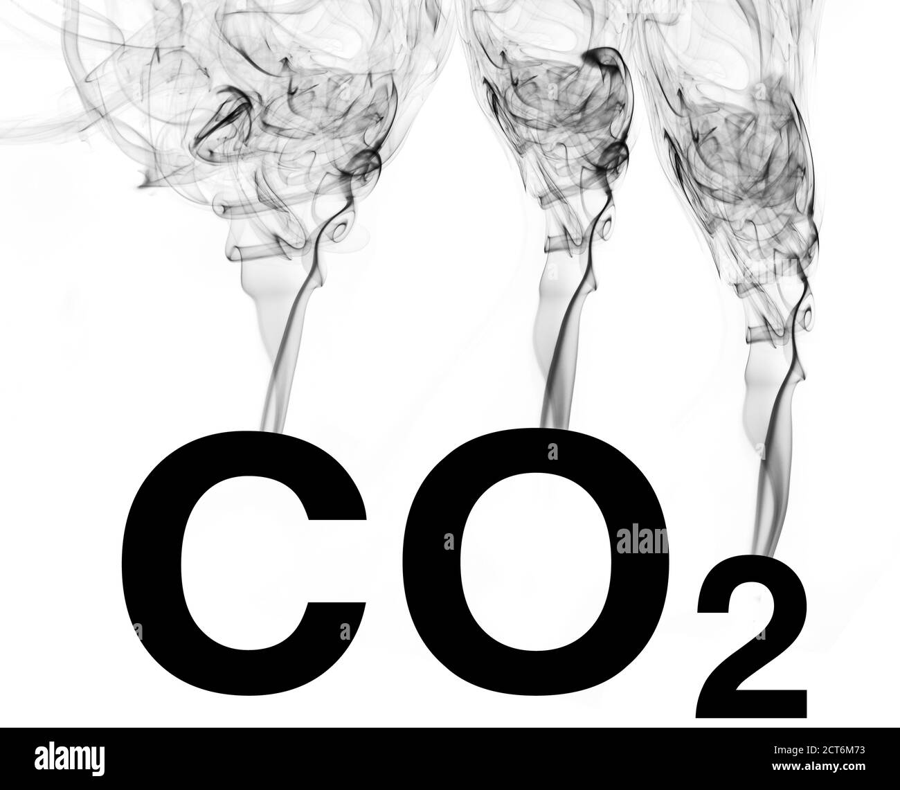 CO2 que emerge de su símbolo químico. Foto de stock