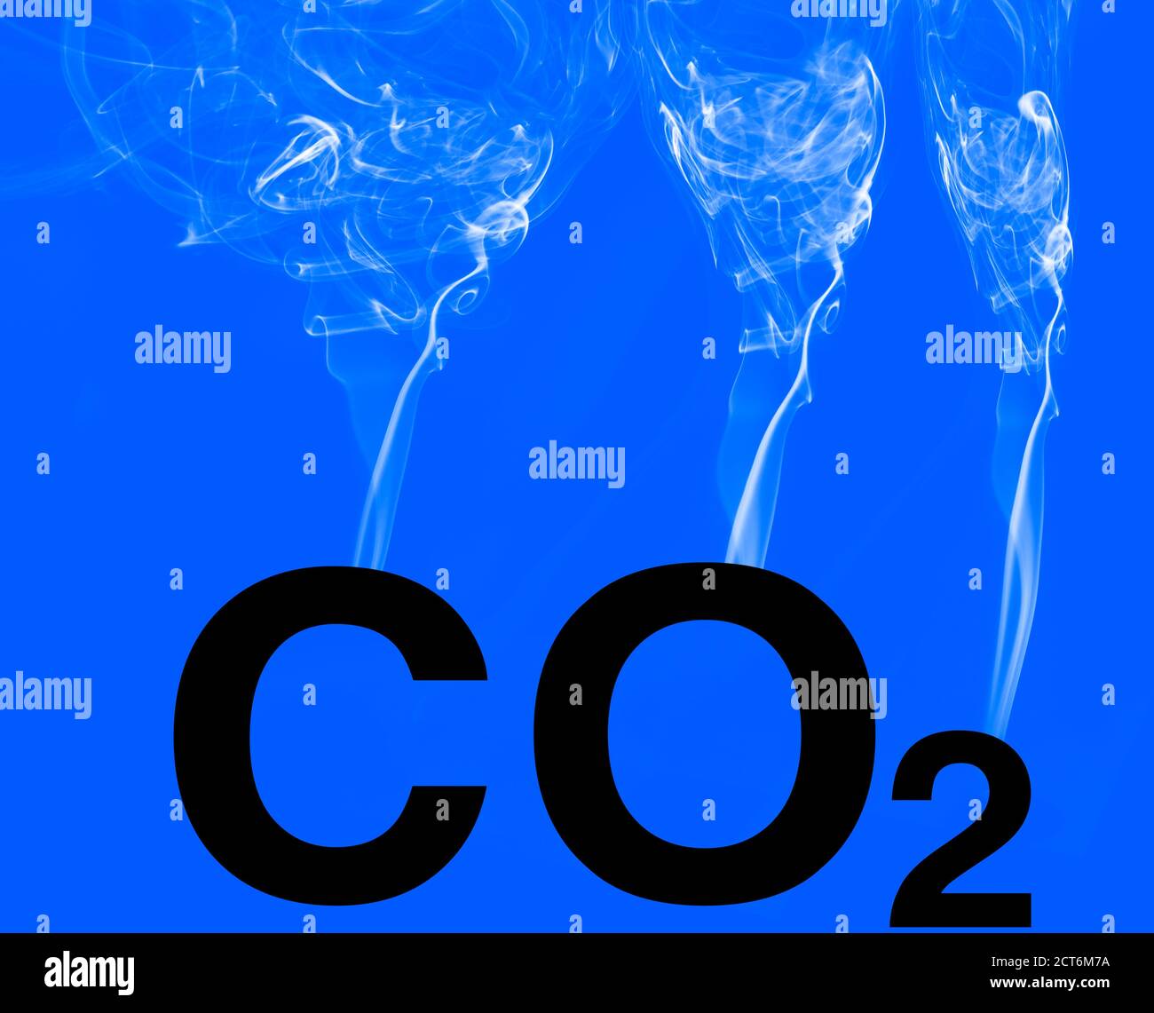 CO2 que emerge de su símbolo químico. Foto de stock