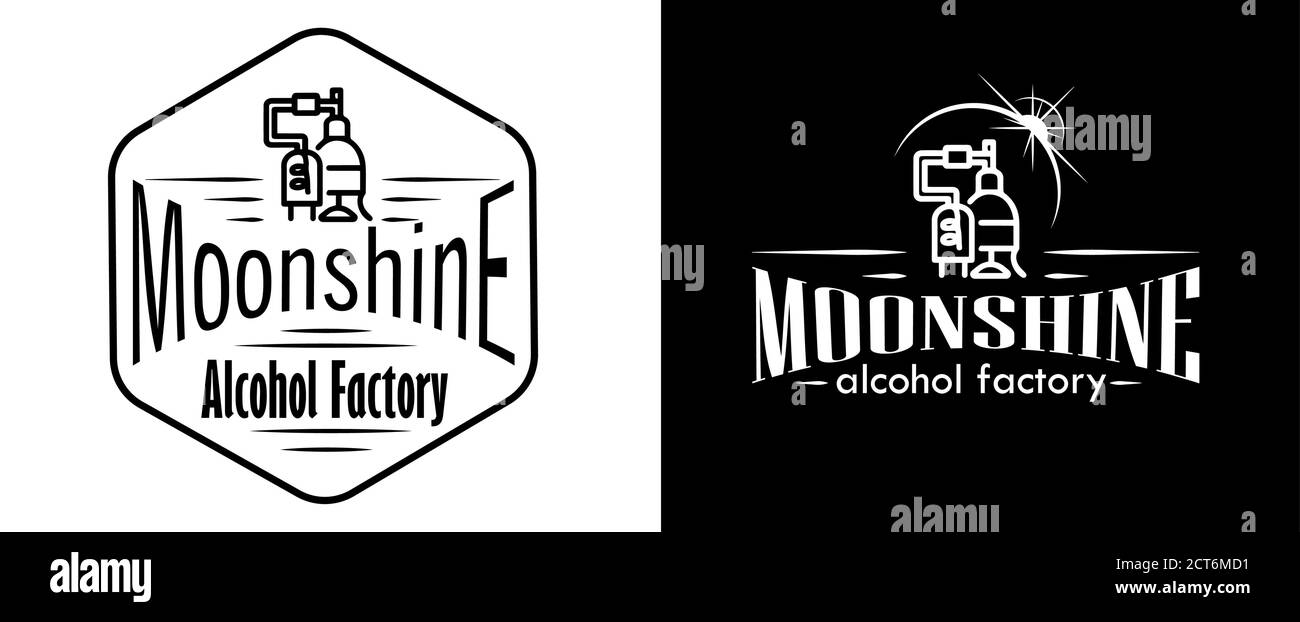 Emblema de la industria del alcohol, destilación de negocios. Colección vectorial de bebidas alcohólicas. Juego de pegatinas para whisky, bourbon, moonshi Ilustración del Vector