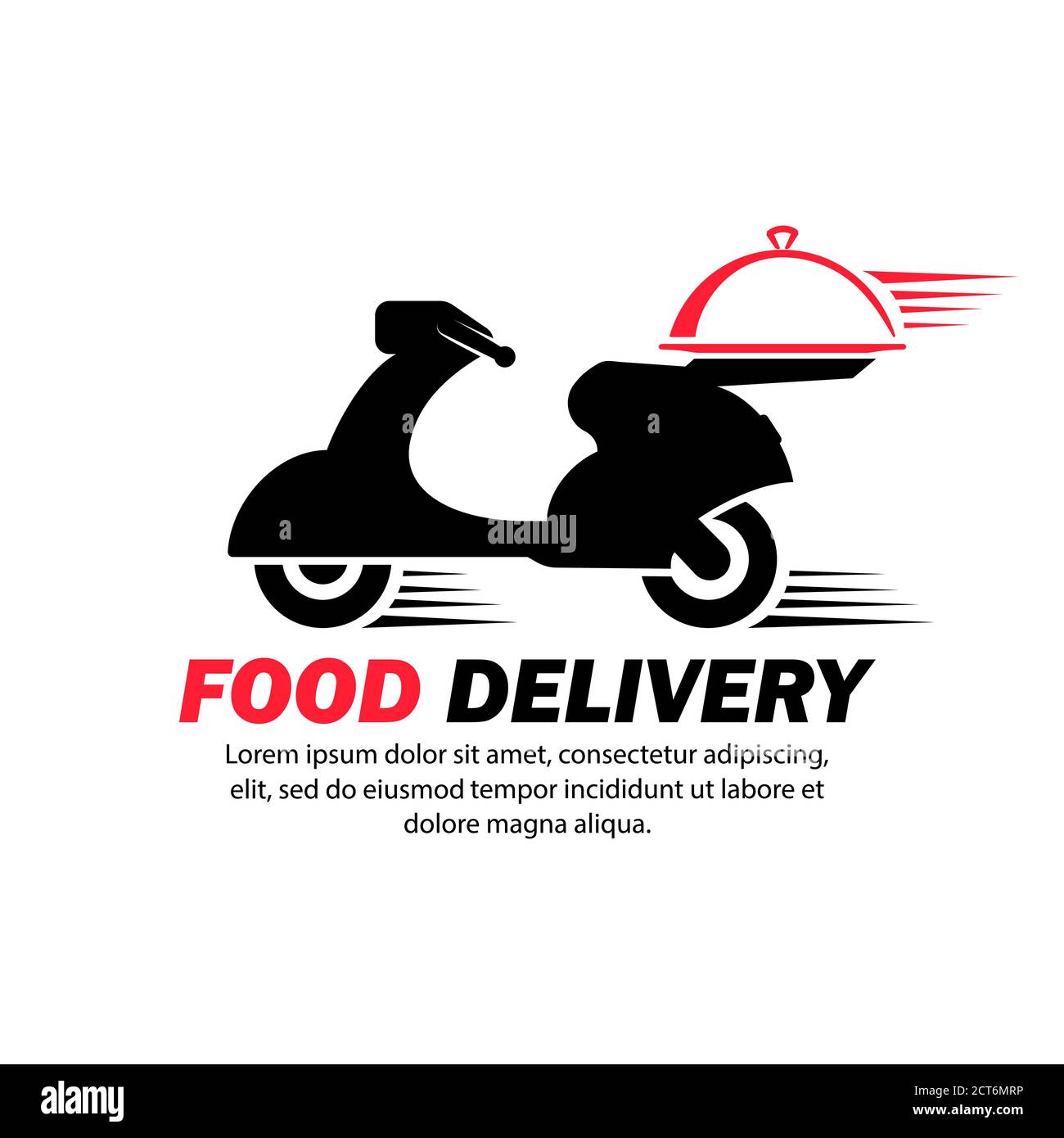 Icono de entrega de alimentos. Servicio rápido y rápido. Logotipo del restaurante. Scooter, motocicleta. Vector sobre fondo blanco aislado. EPS 10. Ilustración del Vector