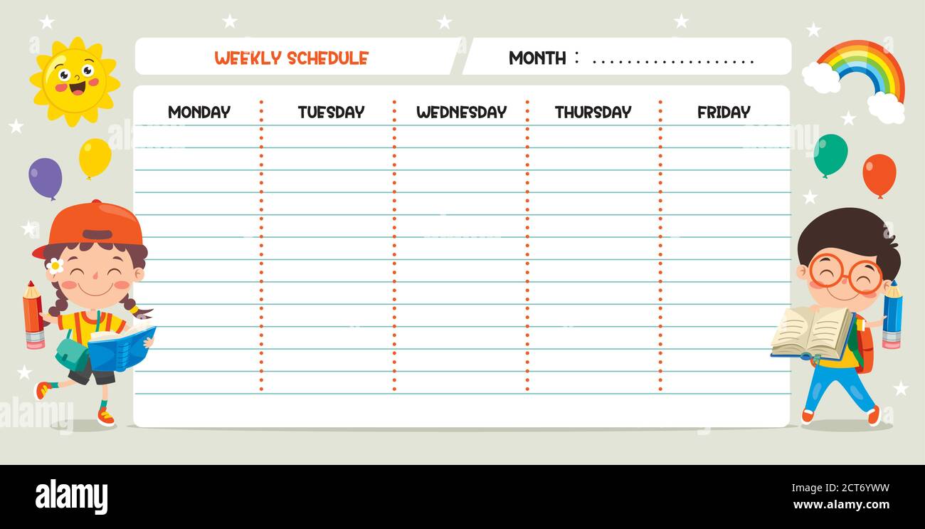 Planificador diario y semanal para niños Imagen Vector de stock - Alamy