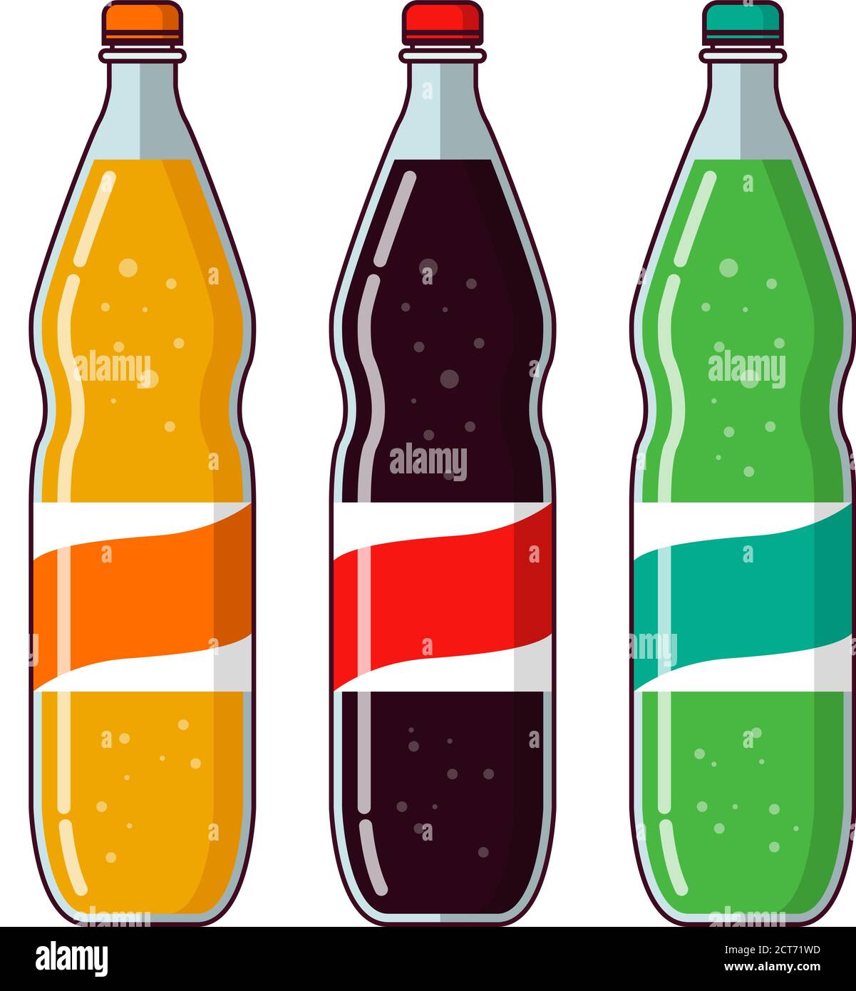 estafa repetición Litoral Botella de agua de cola, botellas de plástico de limón, gaseosa naranja,  bebidas frías Imagen Vector de stock - Alamy