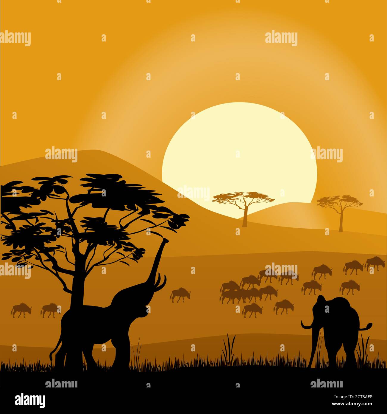 Los elefantes africanos en el medio silvestre Ilustración del Vector