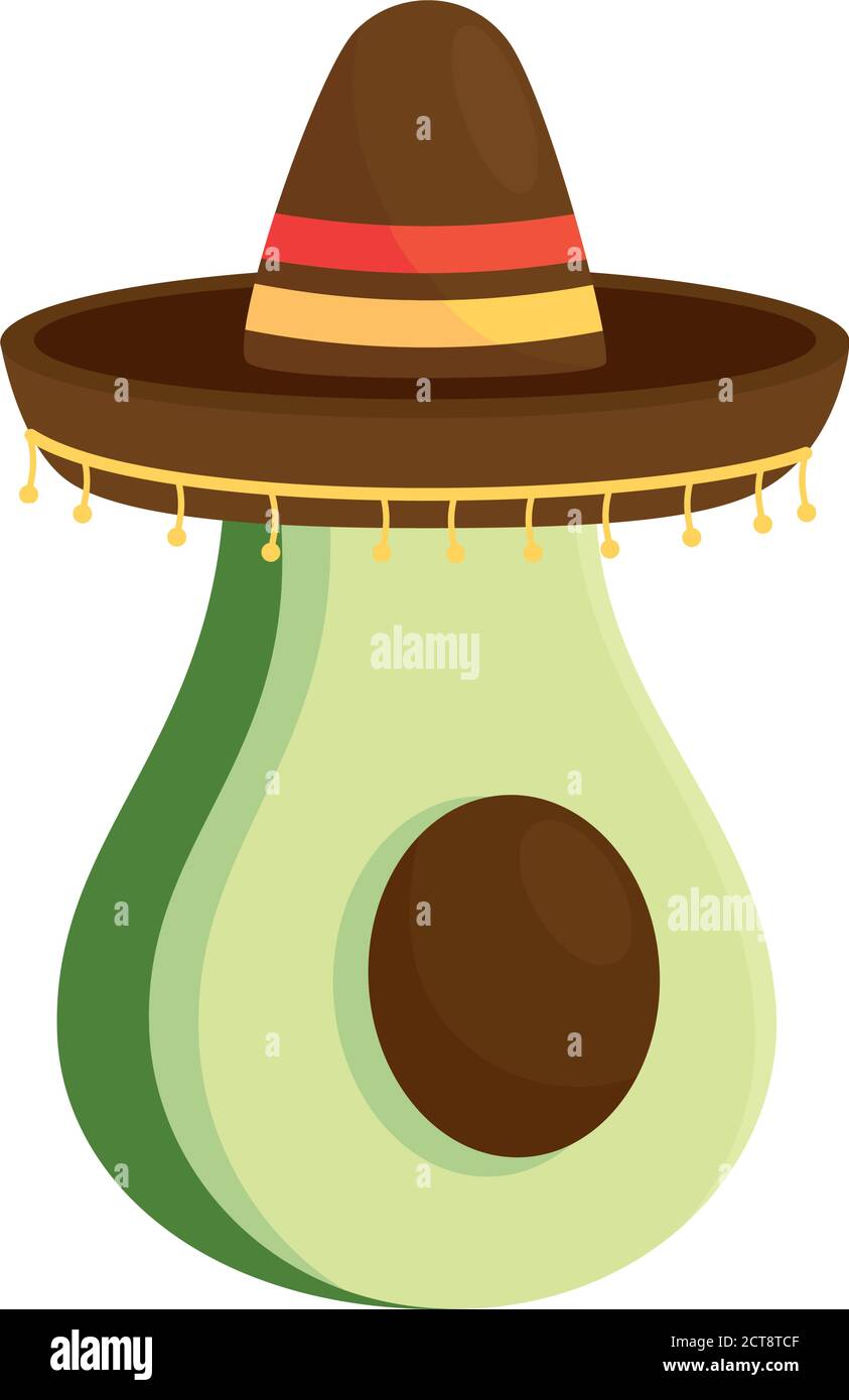sombrero mexicano con verduras frescas de aguacate en vector de fondo