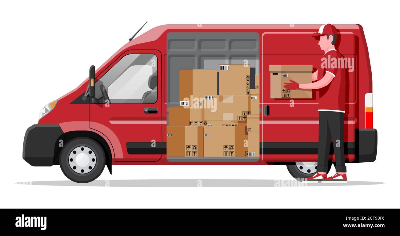 de entrega llena de cajas de cartón aisladas sobre blanco