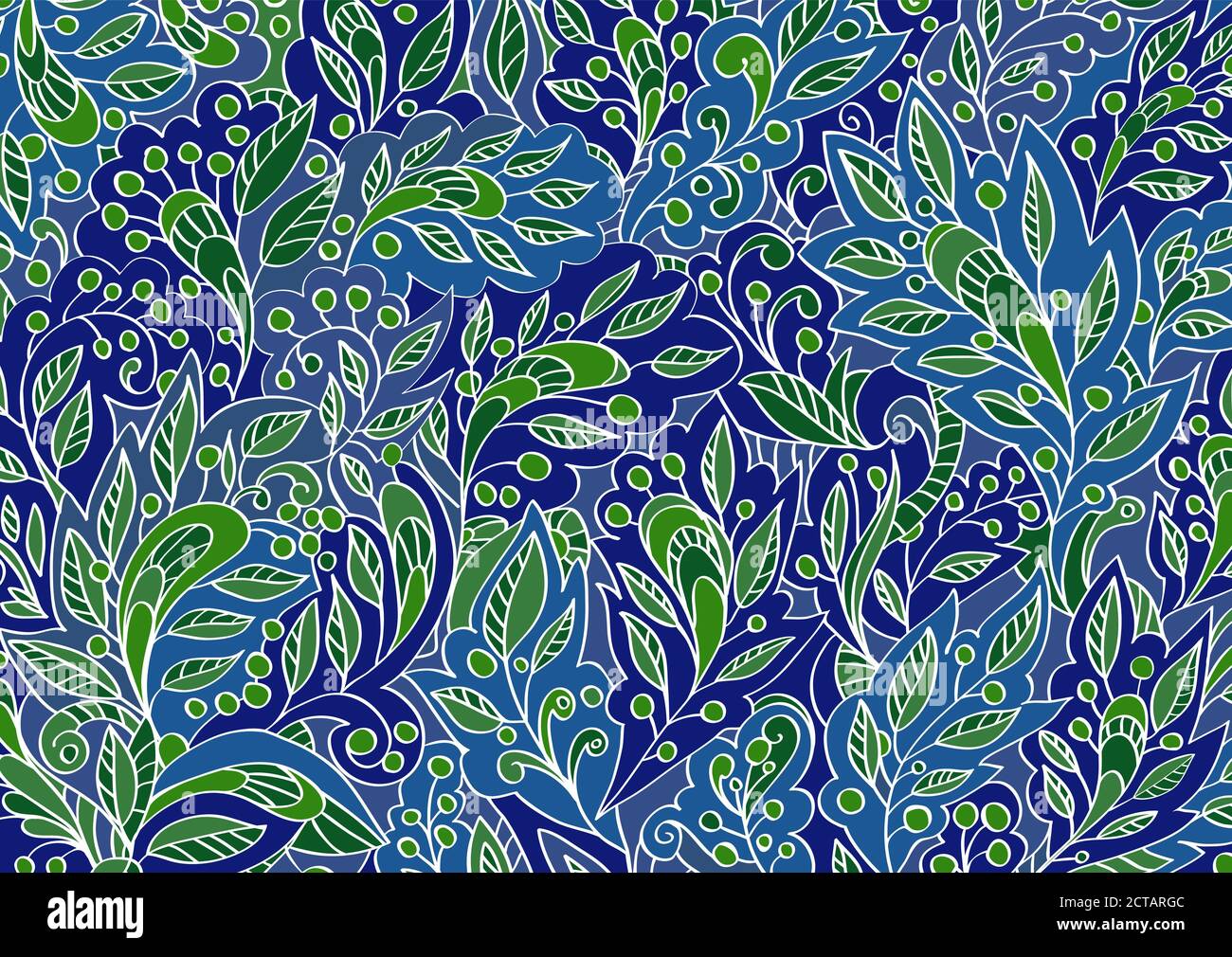 Vector colorido floral dibujo a mano patrón de fondo. Fondo azul y verde Ilustración del Vector