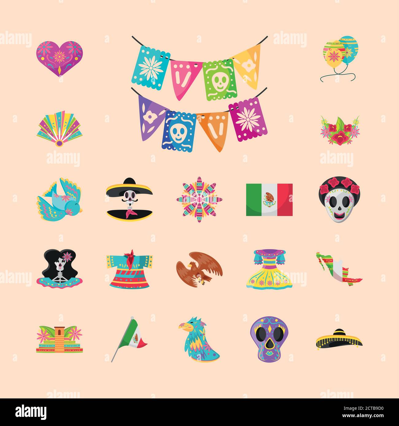 Salida cerca mapa Estilo mexicano iconos de detalle diseño de grupo, tema de la cultura de  México ilustración vectorial Imagen Vector de stock - Alamy