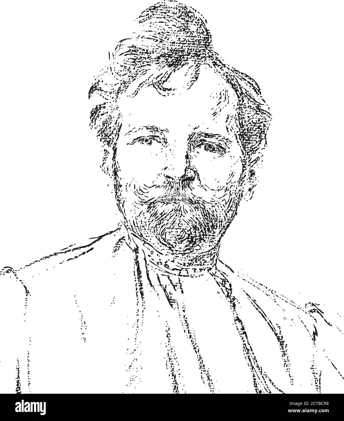 Retrato vectorial de Alphonse Mucha. Alfons Maria Mucha (1860 – 1939), conocida internacionalmente como Alphonse Mucha, fue un pintor, ilustrador y gra checo Ilustración del Vector