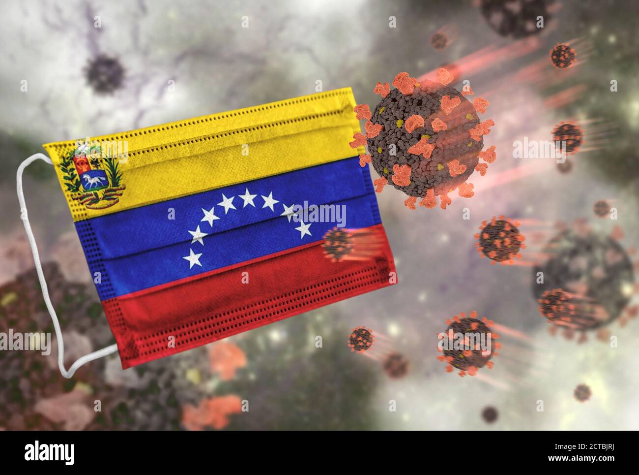 Máscara con bandera de Venezuela, defendiendo coronavirus Foto de stock