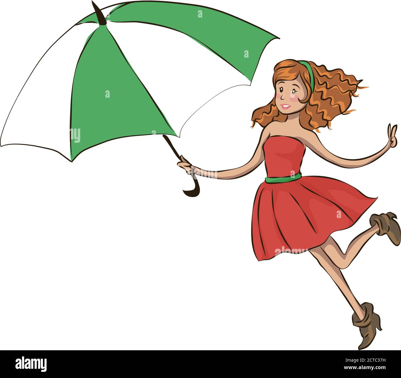 Joven y elegante chica de moda bajo el paraguas, caminando bajo la lluvia pesada, hermoso volante o diseño de plantilla para la temporada de Monsoon. Ilustración del Vector