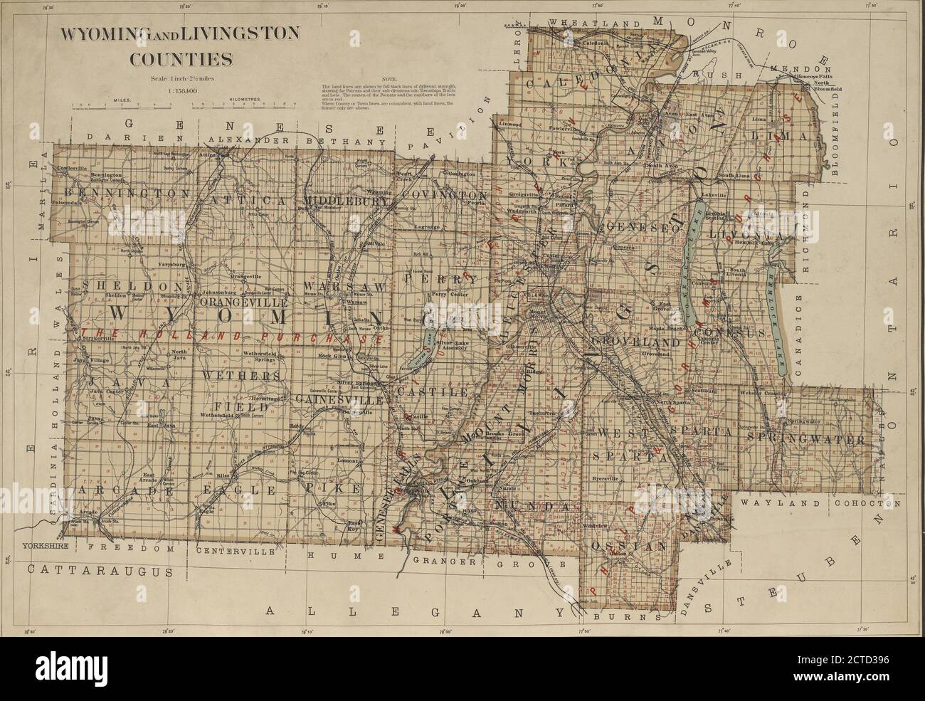 Estado de Nueva York, placa no. 31 Mapa de los condados de Wyoming y