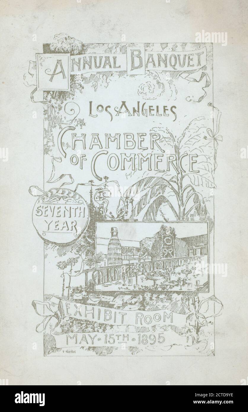 BANQUETE ANUAL realizado por LA CÁMARA DE COMERCIO DE LOS ANGELES en 'SALA DE EXPOSICIONES, LOS ANGELES, CA', imagen fija, Menús, 1895 Foto de stock