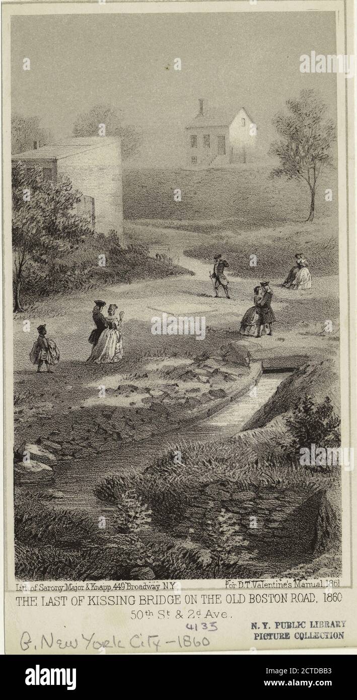 El último puente de besos en el Old Boston Road, 1860, 50th St. & 2d Ave., Still Image, 1861, Sarony, Major & Knapp Lith Foto de stock