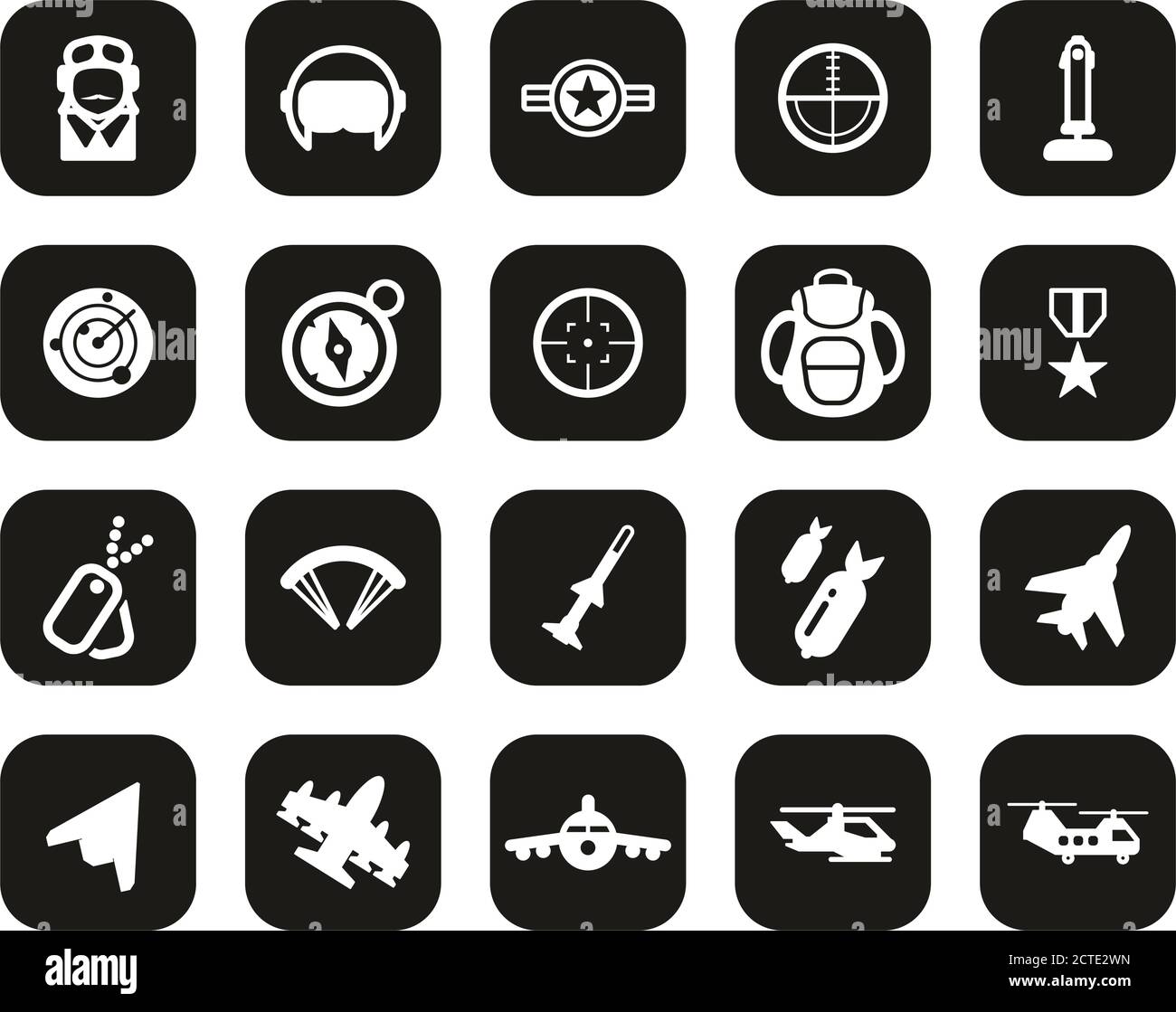 Air Force iconos Blanco sobre Negro Flat Design Set Big Imagen Vector de  stock - Alamy