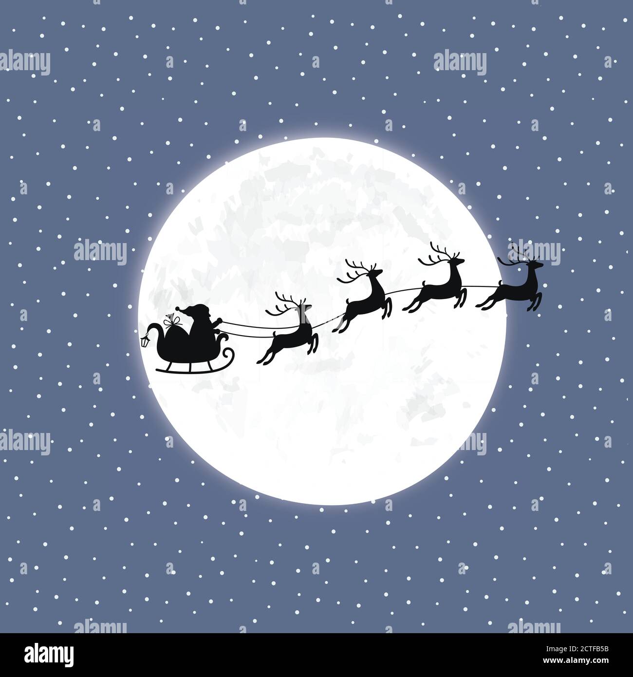 Santa con renos en el fondo de la luna y.. nieve Imagen Vector de stock