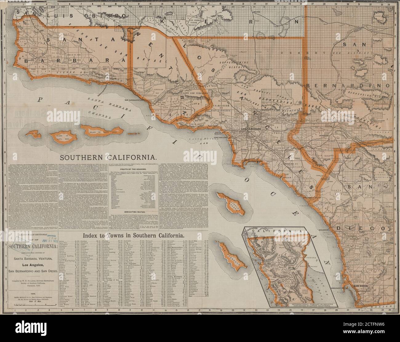 Mapa seccional a gran escala del sur de California, cartográfico, Mapas, 1888 Foto de stock