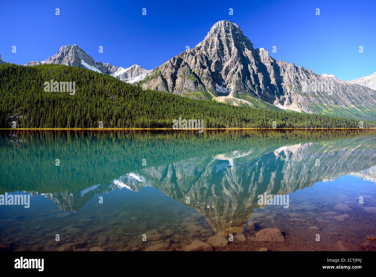 Los pintorescos lagos Waterfowl en Icefields Parkway en Banff National Park, Alberta, Canadá Foto de stock