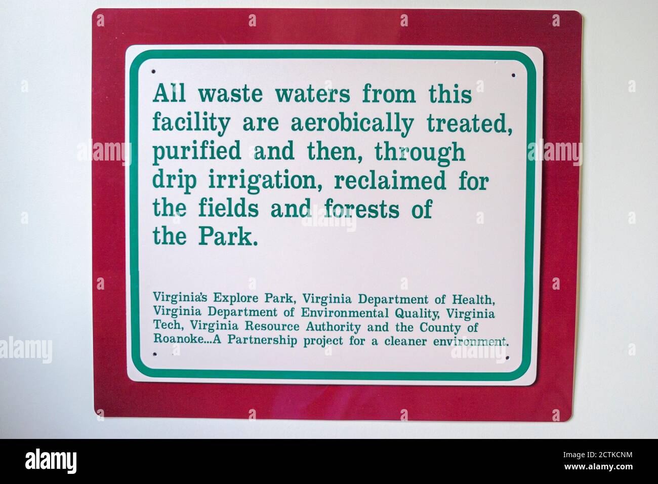 Virginia Roanoke Explore Park Reciclar Reciclaje Reciclado Agua residual, Reciclado tratado aerobically purificado, Foto de stock