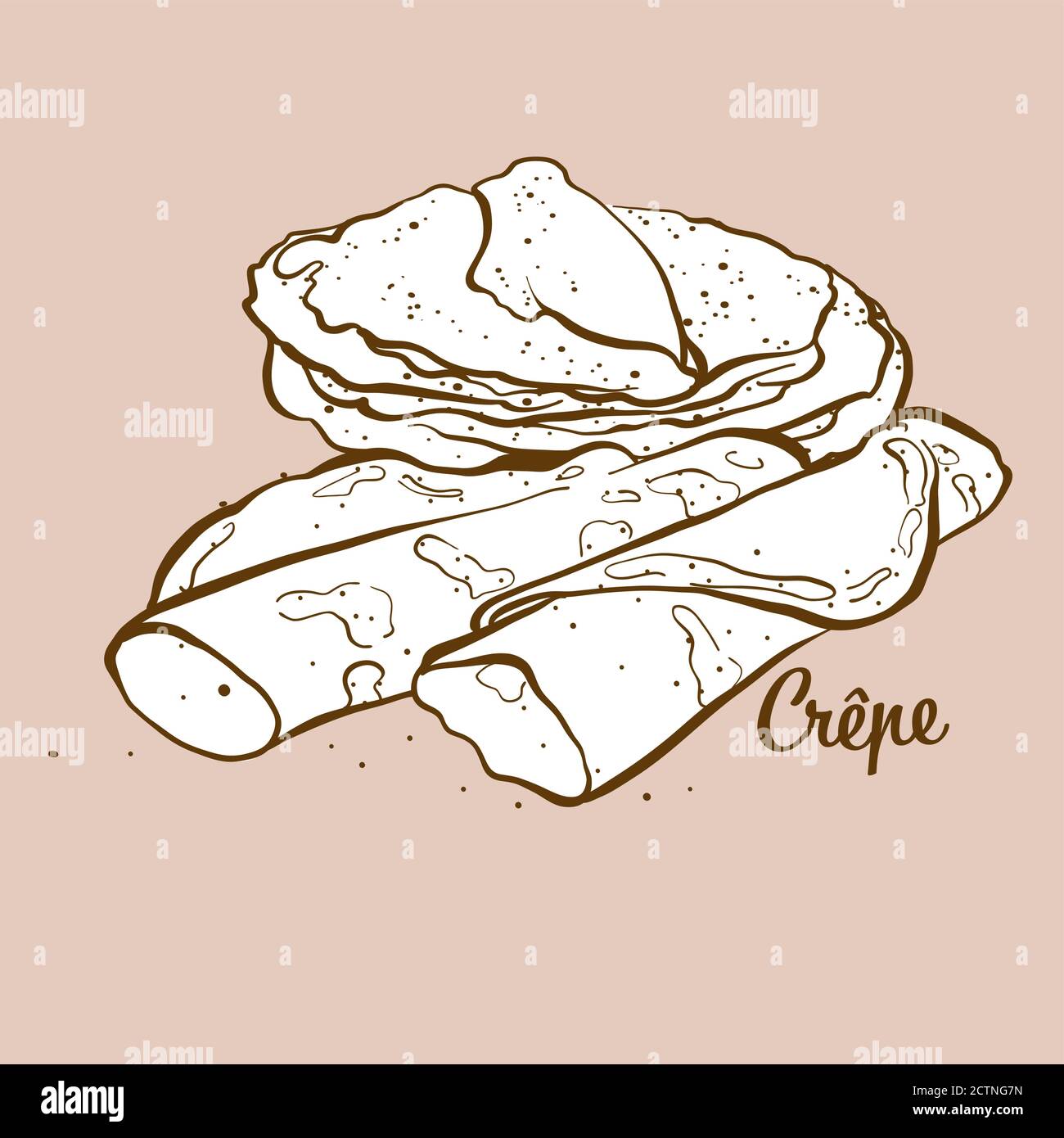 Ilustración de pan crepe dibujado a mano. Panqueque, generalmente conocido en Francia. Serie de dibujo vectorial. Ilustración del Vector