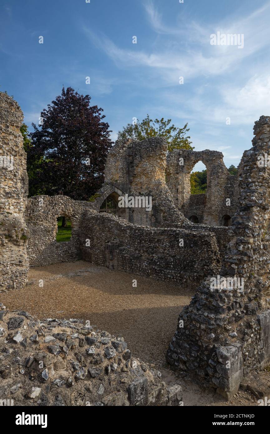 Ruinas del Castillo de Wolvesey (lugar del Antiguo Obispo), Winchester, Hampshire, Inglaterra Foto de stock