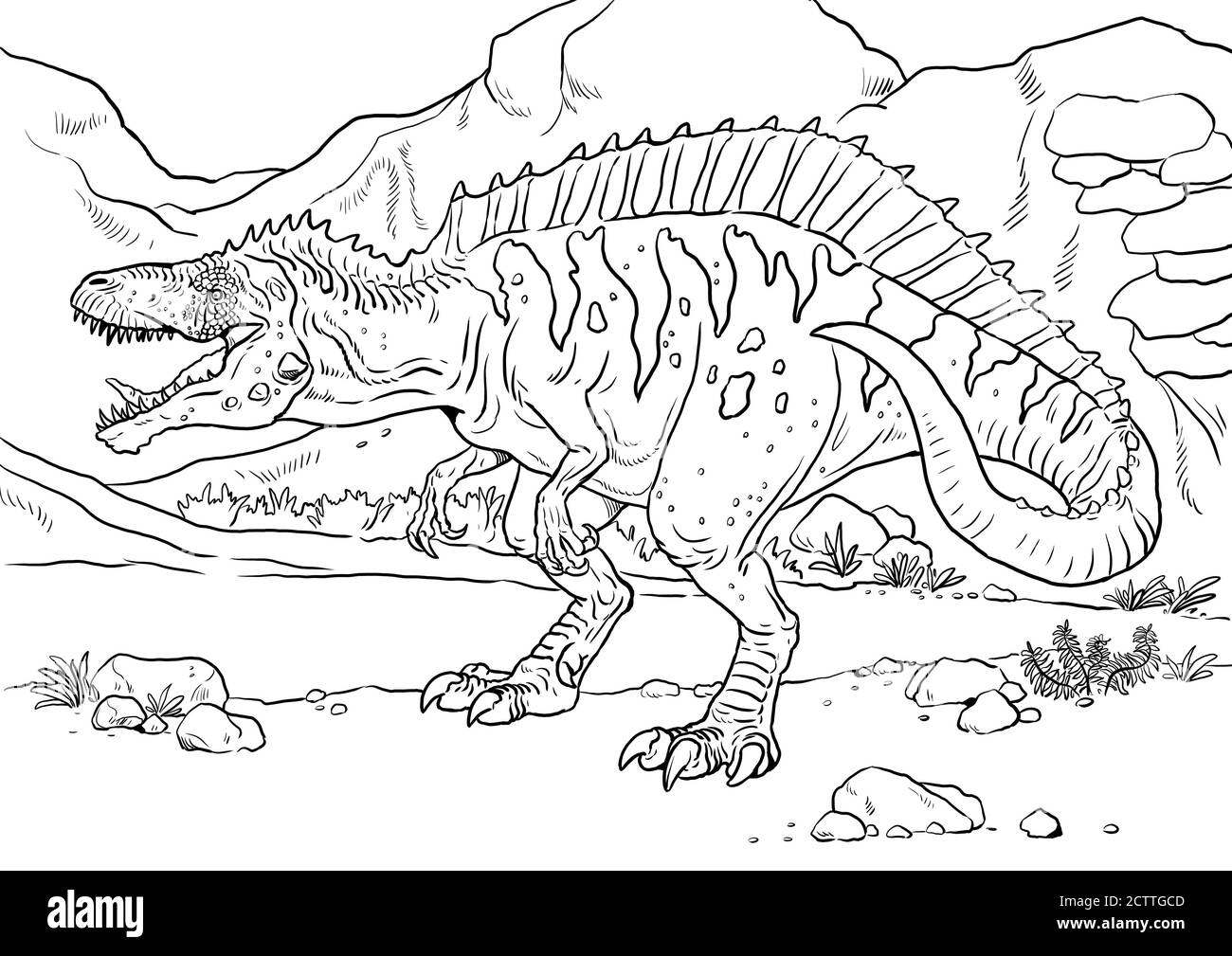 Gran dinosaurio carnívoro - Acrocantosaurus. Página de colorear Dino y  plantilla de libro de colorear Fotografía de stock - Alamy
