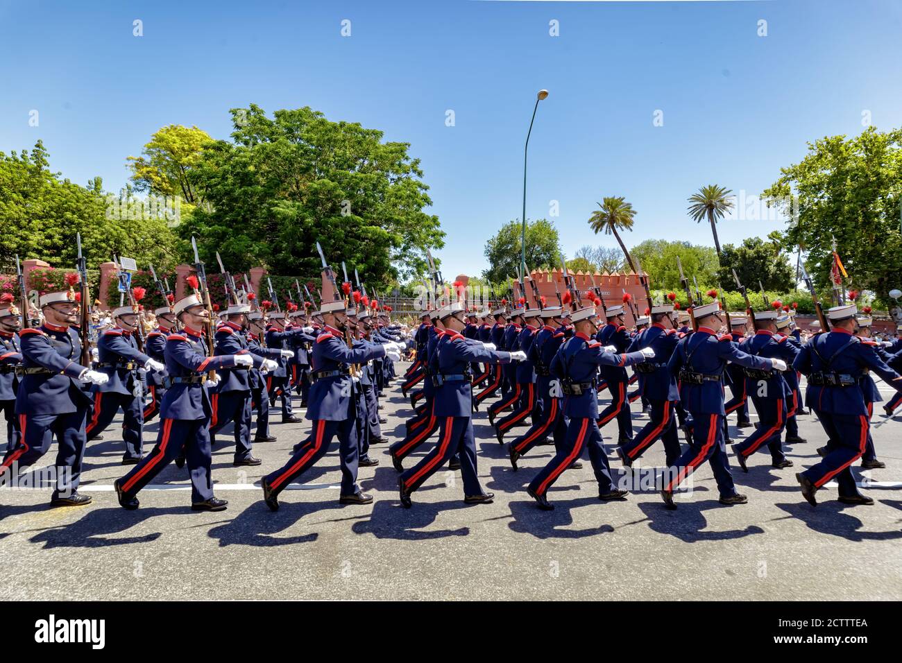 Sevilla, España - 01 de junio de 2019: Desfile de los diferentes cuerpos  del ejército español.durante la exhibición del día de las Fuerzas Armadas  españolas en Sevilla, España Fotografía de stock - Alamy