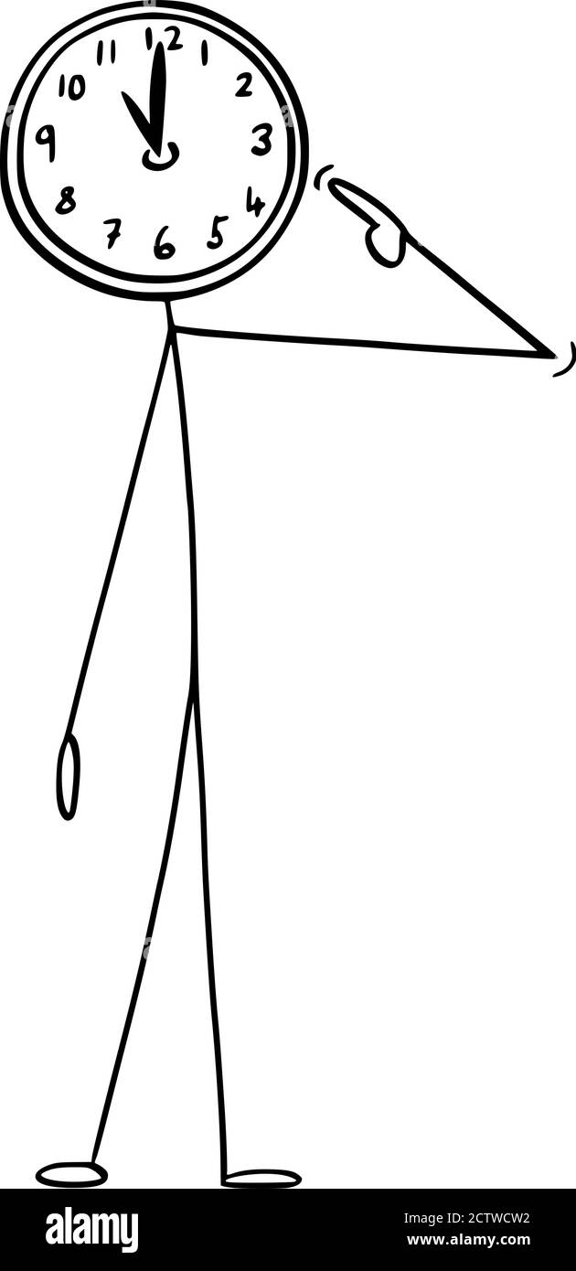 Vector dibujo de la figura de la barra de dibujos ilustración conceptual del hombre con reloj o reloj como cabeza. Concepto de gestión del tiempo y trabajo en plazo. Ilustración del Vector
