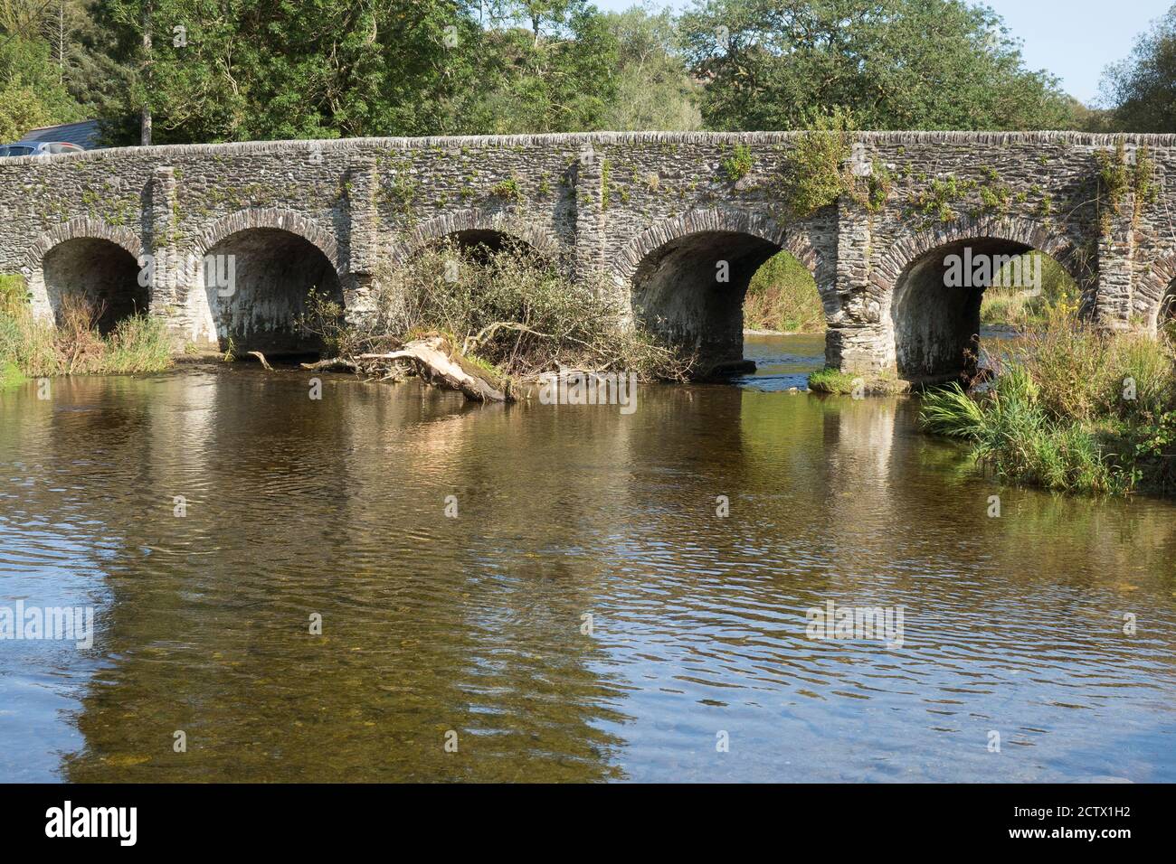 Inglaterra, Somerset, Exmoor, puente Withypool y río Barle Foto de stock