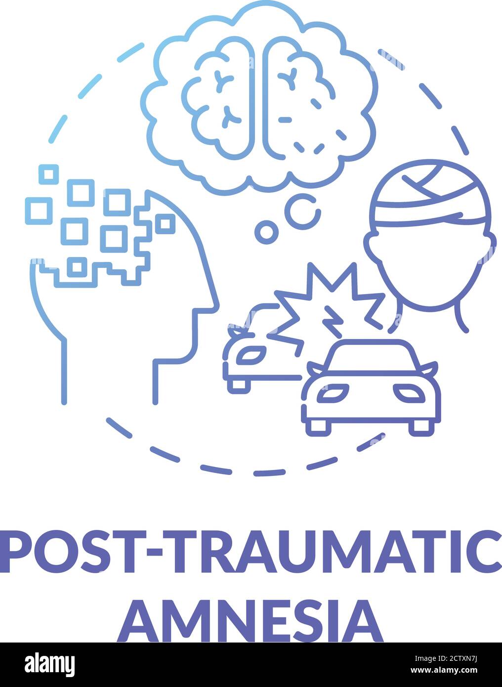 Amnesia post traumática gradiente azul icono concepto Imagen Vector de