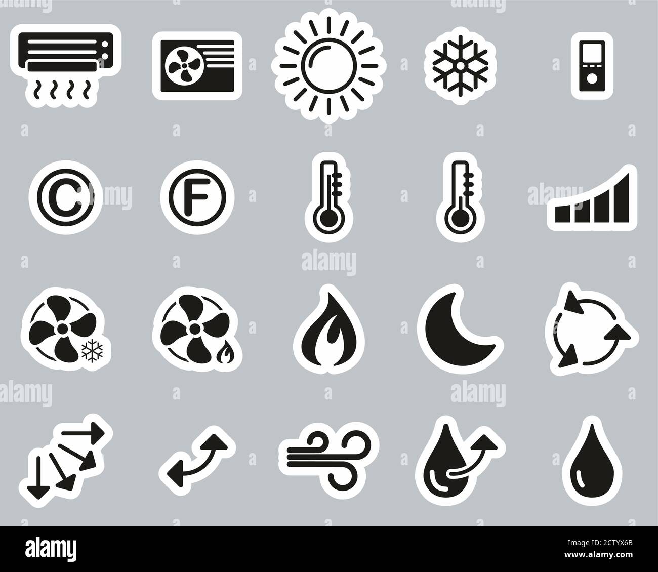 Iconos de aire acondicionado Blanco y Negro Sticker conjunto Grande