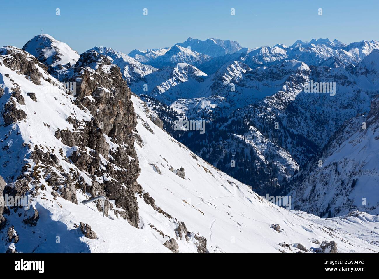 Hindelanger Klettersteig, Allgäuer Alpen, Panorama; Oberstdorf, Nebelhorn Foto de stock